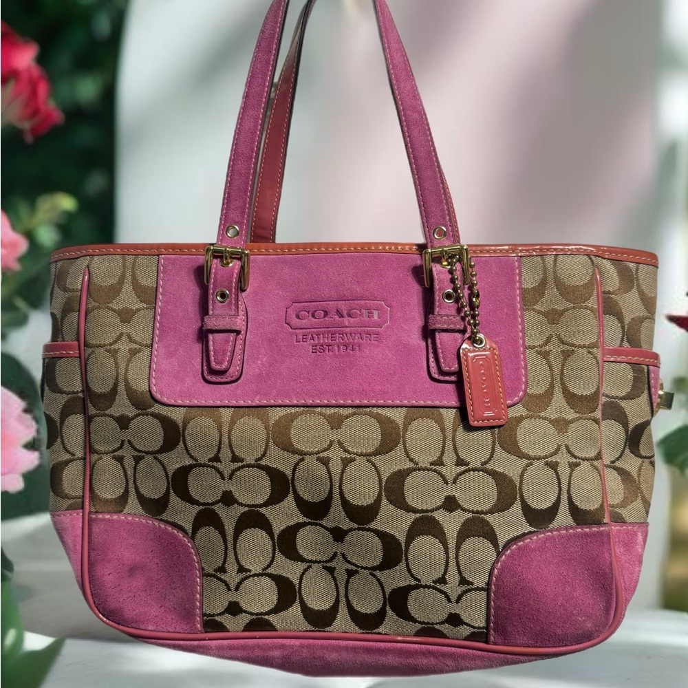 Coach Fushia and Brown Signature Tote.